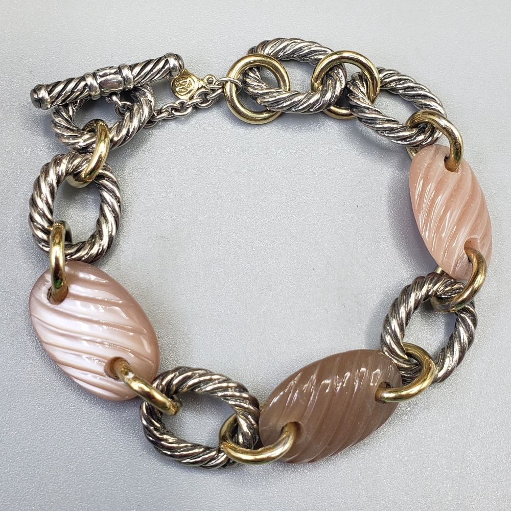 David Yurman RARE 18K Gold & .925 Sterling Silver Cable with ribbed Chalcedony